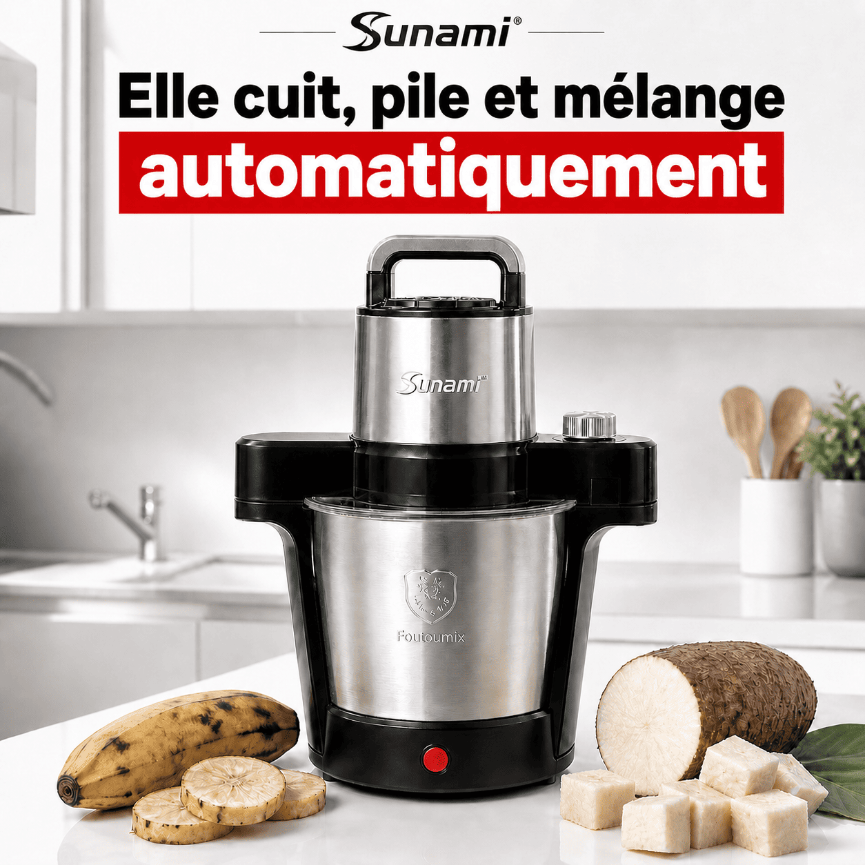 Foutoumix Triple-Action : ton foutou, placali, kabato pilé en 20 min, sans effort, avec le vrai goût maison"