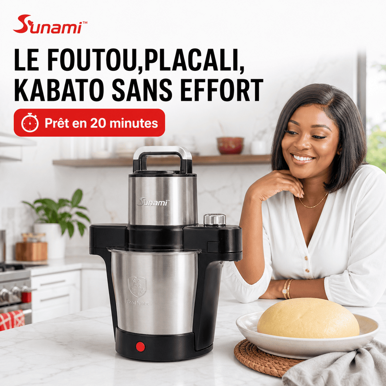 Foutoumix Triple-Action : ton foutou, placali, kabato pilé en 20 min, sans effort, avec le vrai goût maison"