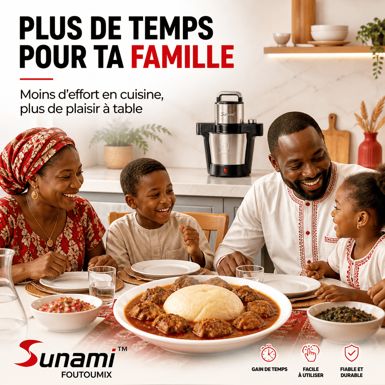 Foutoumix Triple-Action : ton foutou, placali, kabato pilé en 20 min, sans effort, avec le vrai goût maison"