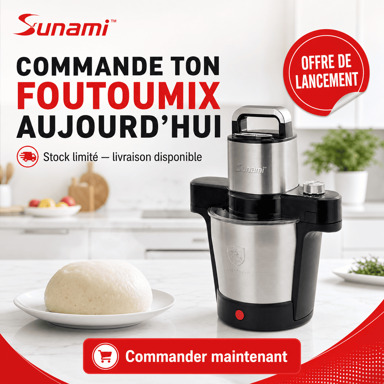 Foutoumix Triple-Action : ton foutou, placali, kabato pilé en 20 min, sans effort, avec le vrai goût maison"