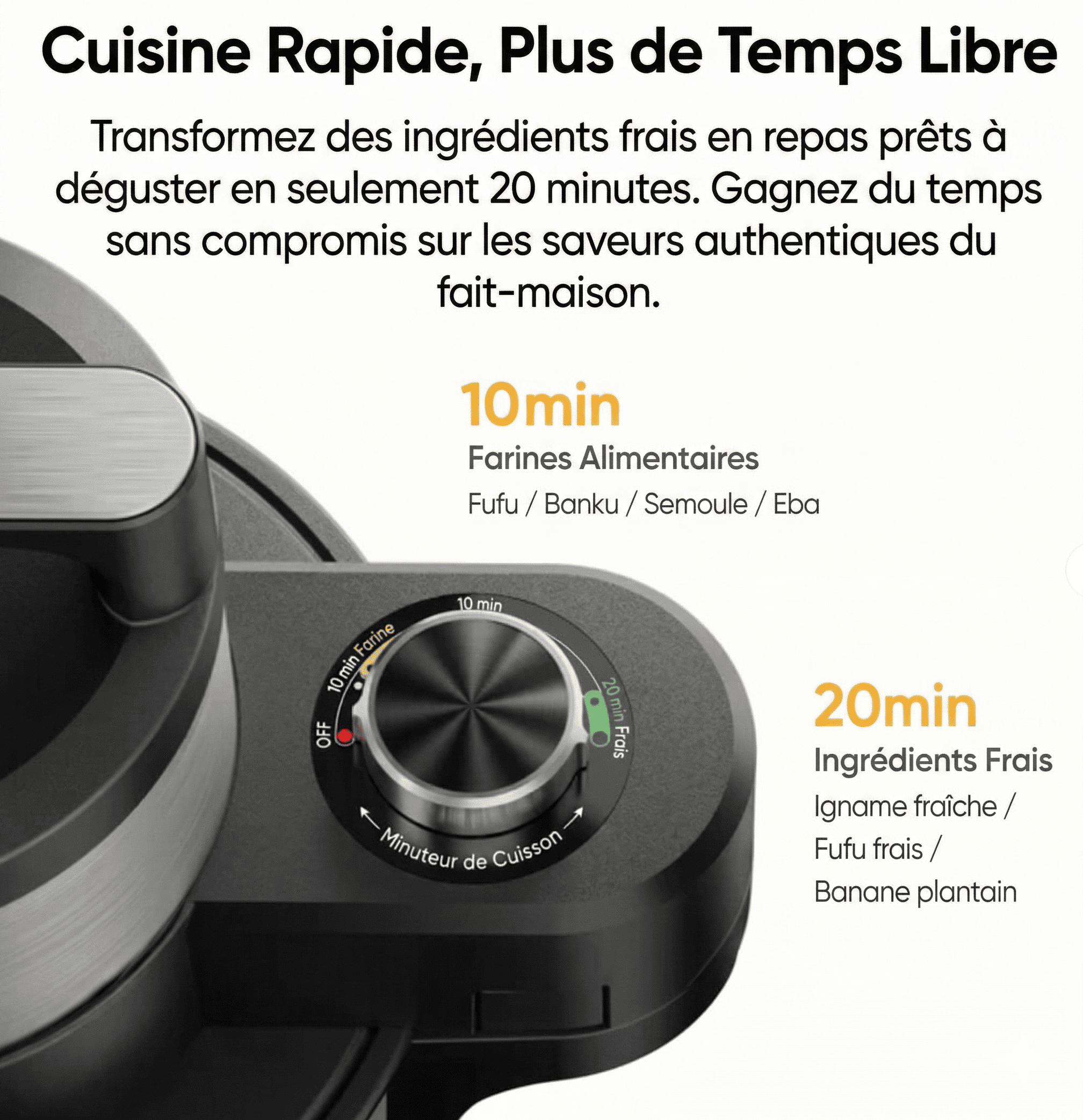 Foutoumix Triple-Action : ton foutou, placali, kabato pilé en 20 min, sans effort, avec le vrai goût maison"